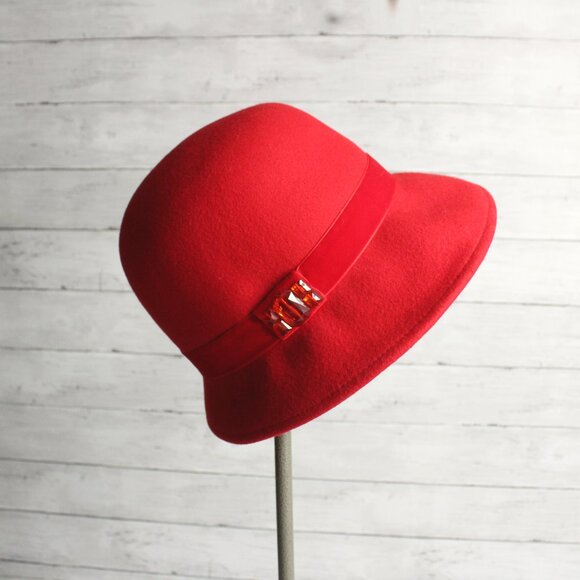 Croft & Barrow Women\'s Red Cloche Bucket Hat 100% Wool main image 3